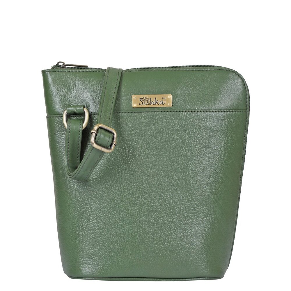 Olive Green Leather Crossbody Sling Bag for Women – Over The Shoulder Belt Purse